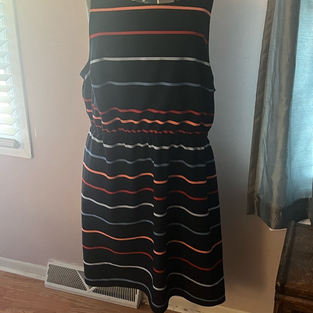 Lane Bryant Black and Multicolor Striped Midi Dress